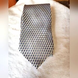 Fratelli 100% Silk Tie Geometric Patterned Tie - Blue and Gray